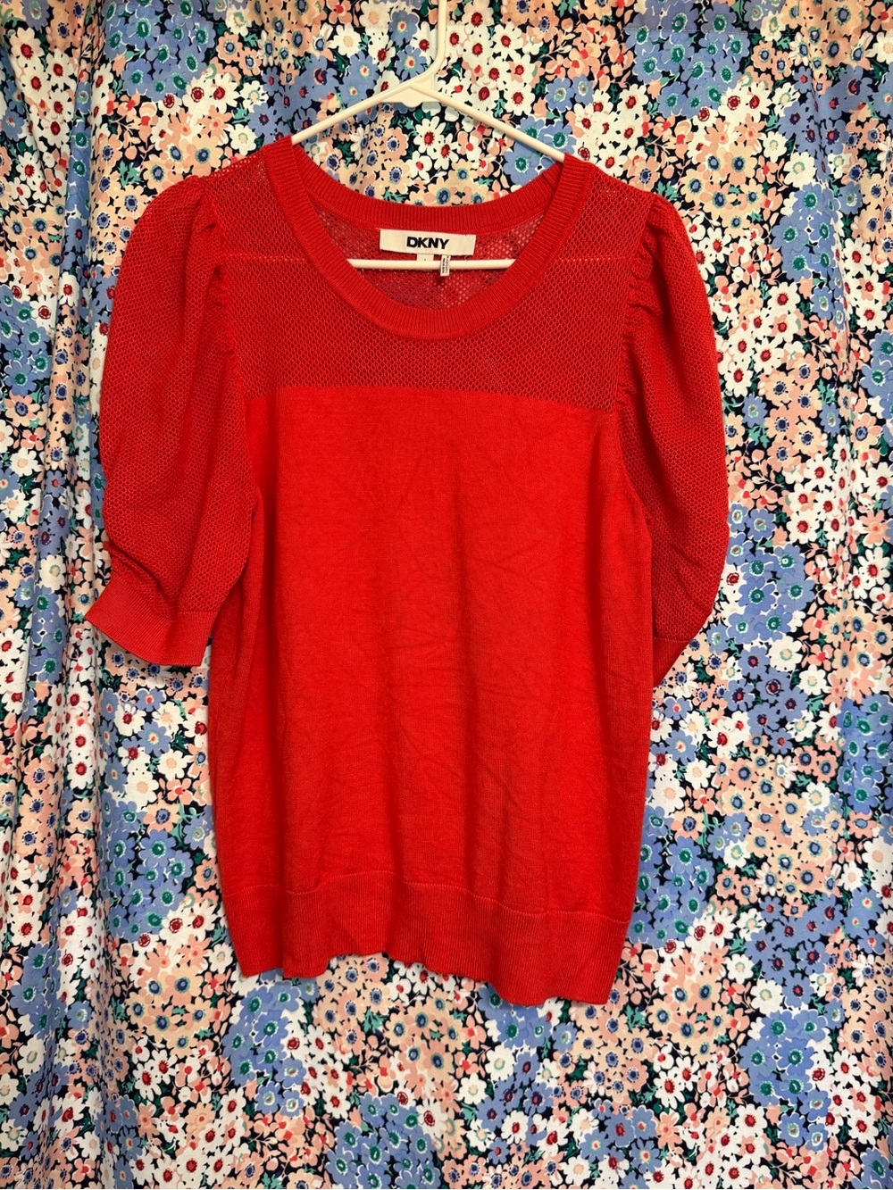 DKNY Red Short Sleeve Pullover Sweater